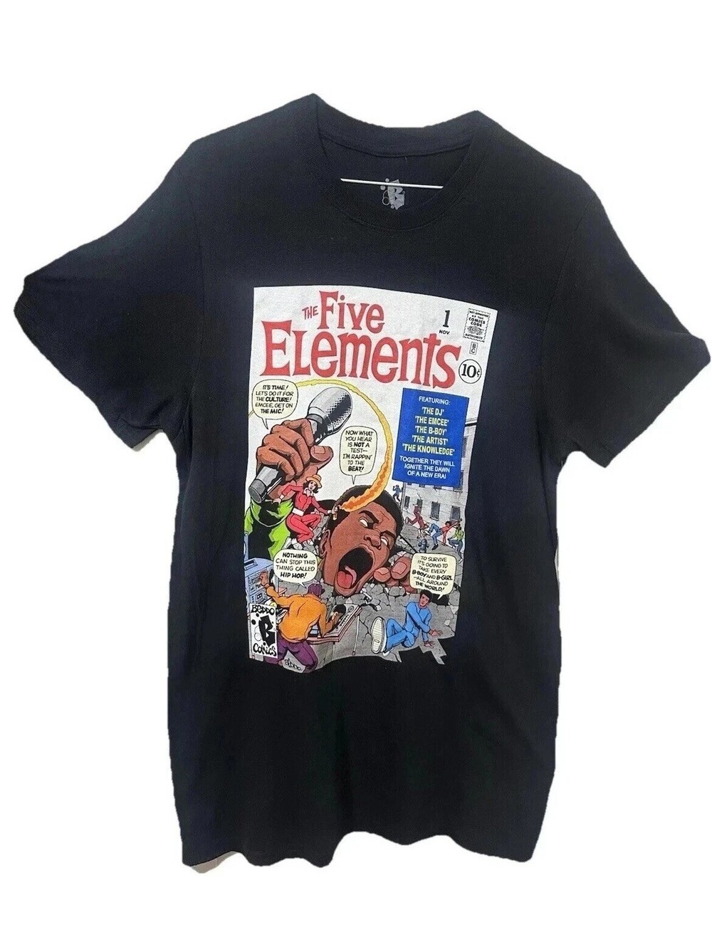 Beddo Art The Five Elements of Hip Hop Comic T-Shirt Black Mens Size Small S